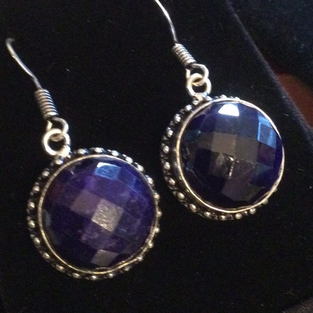 Genuine Faceted Sapphire Earrings - Picture 2 of 10